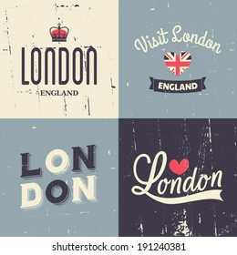 A set of London-themed vintage typographic designs.