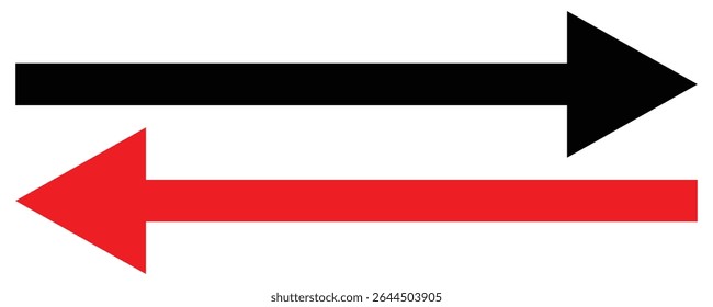 Set of long arrow icon. Black and red horizontal double side arrow. Straight long arrow vector icon set. Long arrows left and right in flat style. Long arrow symbol, icon design.