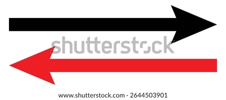 Set of long arrow icon. Black and red horizontal double side arrow. Straight long arrow vector icon set. Long arrows left and right in flat style. Long arrow symbol, icon design.