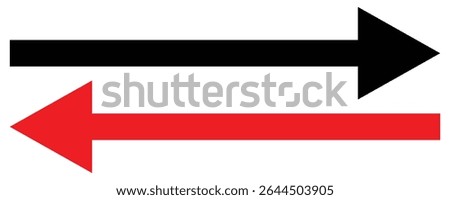 Set of long arrow icon. Black and red horizontal double side arrow. Straight long arrow vector icon set. Long arrows left and right in flat style. Long arrow symbol, icon design.