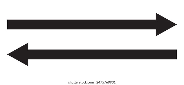 : Set of long arrow vector, icon. Black horizontal double side arrow. Straight long arrow vector icon set. Long arrows left and right in flat style. Long arrow silhouette, symbol, icon design.