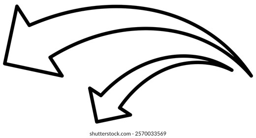 Set long Black curve arrow icon vector. Black curve, long arrow icon set. curve arrow vector illustration. Set long black curve arrow icon vector. Design eps 10