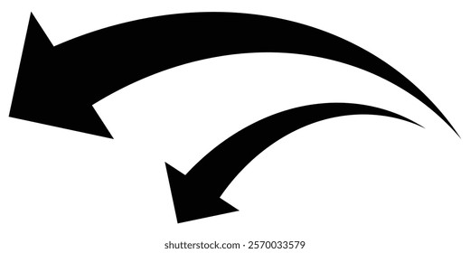 Set long Black curve arrow icon vector. Black curve, long arrow icon set. curve arrow vector illustration. Set long black curve arrow icon vector. Design eps 10