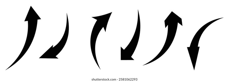 Set long Black curve arrow icon vector . Black curve arrow icon set. long arrow icon set. curve arrow vector illustration.