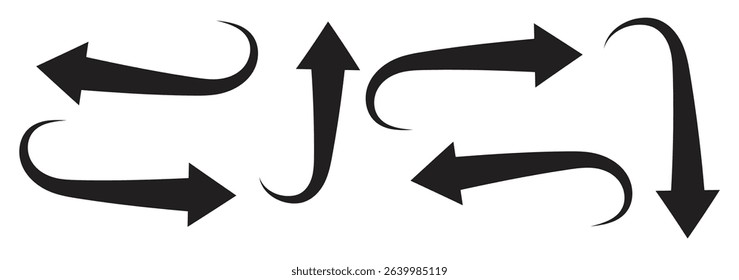 Set long black curve arrow icon vector . black curve arrow icon set. long arrow icon set. Set of curved arrows isolated on white background. Curved arrows