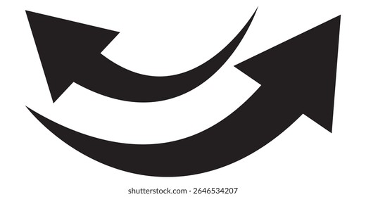 Setzen Sie lange schwarze Kurve Pfeilsymbol Vektor . schwarze Kurve Pfeil Symbol gesetzt. langer Pfeil-Symbolsatz. Satz gekrümmter Pfeile einzeln auf weißem Hintergrund. Kurve