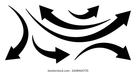 Set long black curve arrow icon vector. Curved arrows. Arrow sign. Arrow icon for web site design, logo, app, UI. Vector illustration.