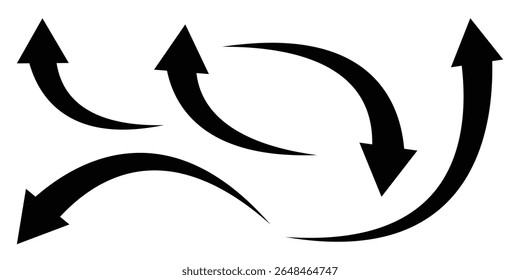 Set long black curve arrow icon vector. Curved arrows. Arrow sign. Arrow icon for web site design, logo, app, UI. Vector illustration.