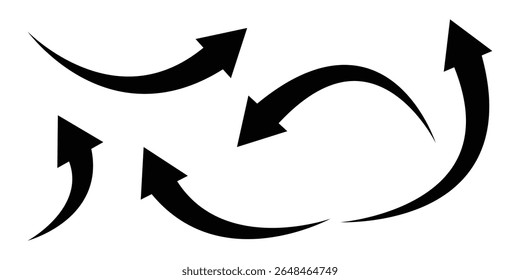 Set long black curve arrow icon vector. Curved arrows. Arrow sign. Arrow icon for web site design, logo, app, UI. Vector illustration.