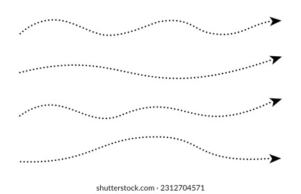 Set of long black dashed arrows on white background. Dashed lines. Direction, way or pointer.