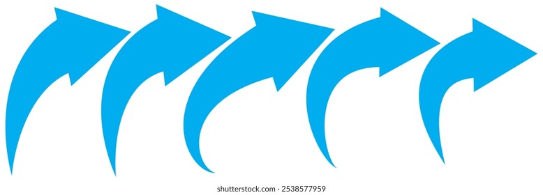 Vector Conjunto de iconos de flecha de curva azul larga. conjunto de iconos de flecha de curva azul. conjunto de iconos de flecha larga. Ilustración vectorial de flecha de curva.