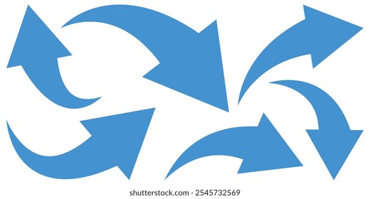 Set long blue curve arrow icon vector. Blue curve arrow icon set. Long arrow icon set. Curve arrow vector illustration.