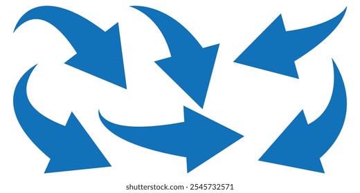 Set long blue curve arrow icon vector. Blue curve arrow icon set. Long arrow icon set. Curve arrow vector illustration.