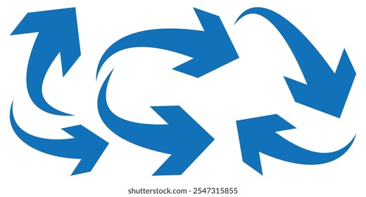 Set long blue curve arrow icon vector. Blue curve arrow icon set. Long arrow icon set. Curve arrow set isolated on white background. Vector illustration.