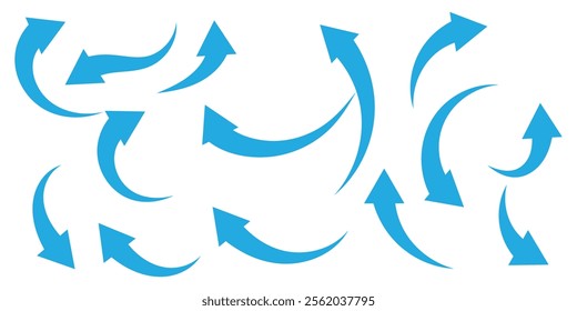 Set long blue curve arrow icon vector . blue curve arrow icon set. long arrow icon set. curve arrow vector illustration.