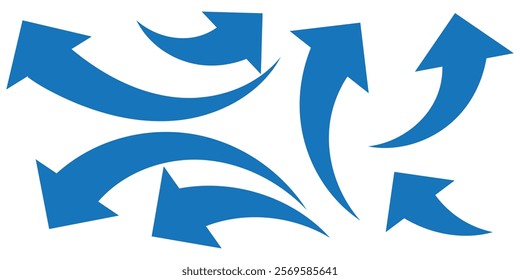 Set long blue curve arrow icon vector . blue curve arrow icon set. long arrow icon set. curve arrow vector illustration.