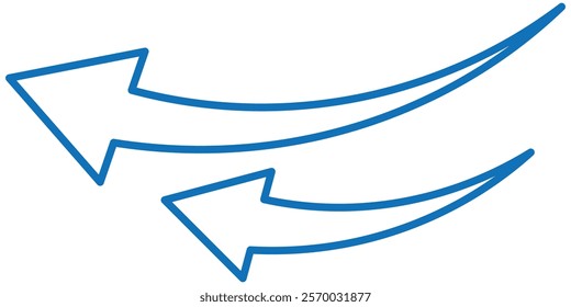 Set long blue curve arrow icon vector,  Flat style icons. blue curve arrow icon set. long arrow icon set. indicated the direction symbol. curved arrow sign. isolated on white back ground Design eps 10