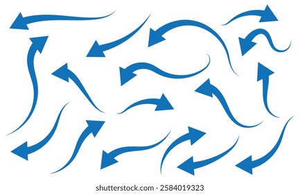 Set long blue curve arrow icon vector . blue curve arrow icon set. long arrow icon set. curve arrow vector illustration.