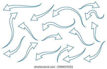 Set long blue curve arrow icon vector . blue curve arrow icon set. long arrow icon set. curve arrow vector illustration.