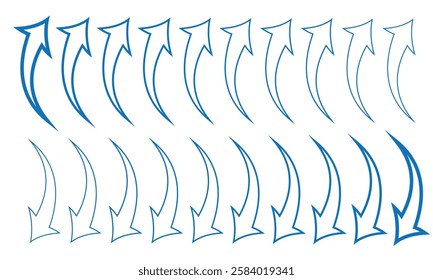 Set long blue curve arrow icon vector . blue curve arrow icon set. long arrow icon set. curve arrow vector illustration.