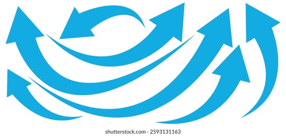 Set long blue curve arrow icon vector . blue curve arrow icon set. long arrow icon set. Set of curved arrows isolated on white background.