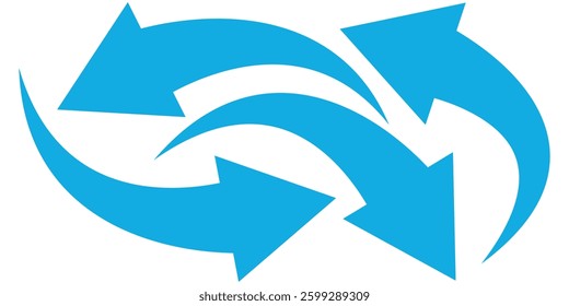 Set of long blue curve arrow icon vector  long arrow icon set. curve arrow vector illustration. Curved or arch arrow icon illustration