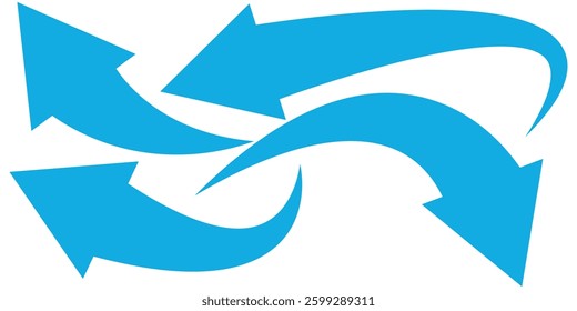 Set of long blue curve arrow icon vector  long arrow icon set. curve arrow vector illustration. Curved or arch arrow icon illustration