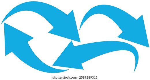 Set of long blue curve arrow icon vector  long arrow icon set. curve arrow vector illustration. Curved or arch arrow icon illustration