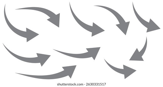 Set of long blue curve arrow icon vector . blue curve arrow icon set. . curve arrow vector illustration. Curved or arch  icon isolated eps 10