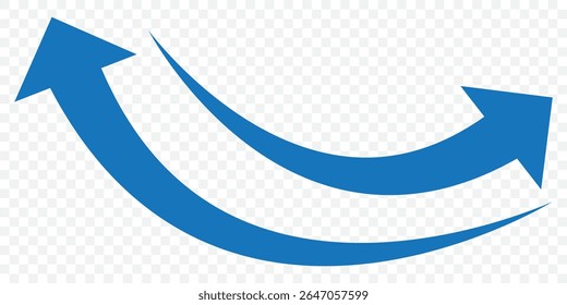 Set long blue curve arrow icon vector . blue curve arrow icon set. long arrow icon set. Set of curved arrows isolated on white background. Curved arrows, hand drawn curved arrows on Transparent. EPS10