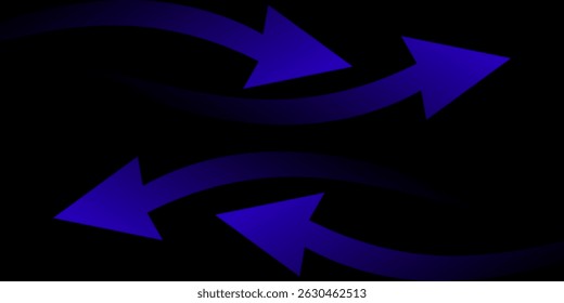 Set of long blue curved arrow icons vector. Set of gradient blue curved arrow icons. Set of long arrow icons. Set of curved arrows isolated on black background, hand drawn curved arrows.