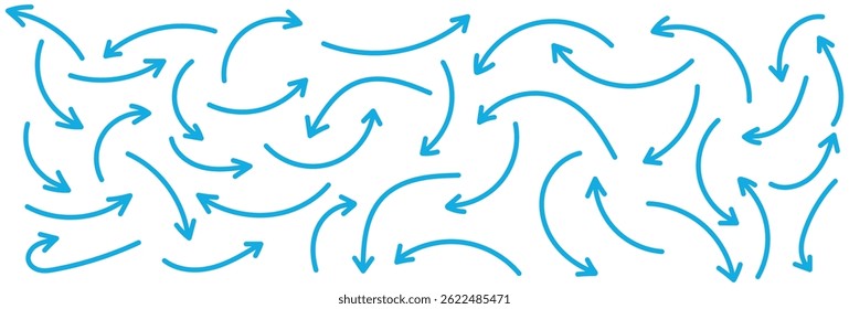 Set long blue doodle arrow icon vector . blue curve arrow icon set. long arrow icon set. curve arrow vector.