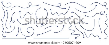 Set long blue doodle arrow icon vector . blue curve arrow icon set. long arrow icon set. curve arrow vector.