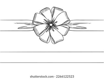 Set of long  bow and ribbon. Hand drawn vintage line art. Ink sketched vector illustration. You can change the line collor on the vector deta.