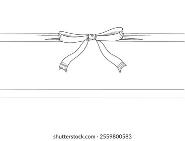 Set of long  bow and ribbon. Hand drawn vintage line art. Ink sketched vector illustration. You can change the line collor on the vector deta.