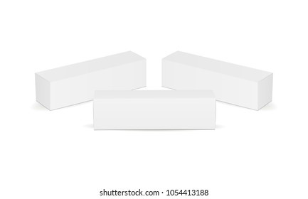 Set of long cardboard boxes isolated on white background. Packaging mockup for design or branding. Vector illustration