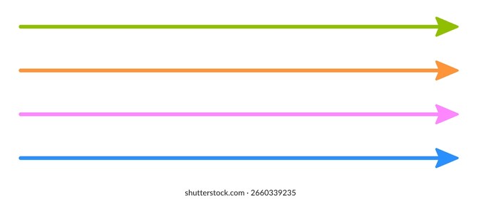 Set of long colorful straight vector arrows	