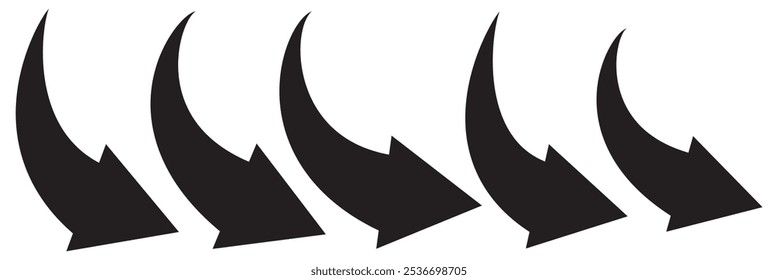Set of long curve arrow icon. black curve arrow icon set . long arrow up vector set . 
