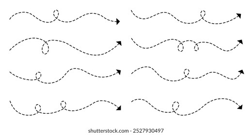 Conjunto de ícones de vetor de seta tracejada longa e pontilhada
