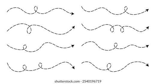 Conjunto de ícones de vetor de seta tracejada longa e pontilhada