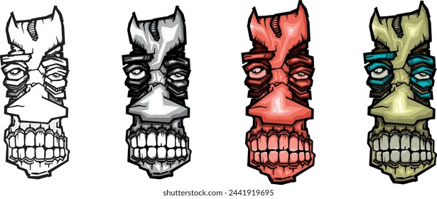 set of long faces in various colors