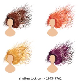 Set of long flowing hair style in different colors.