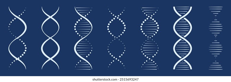 Satz von Ikonensammlung mit langer genetischer Molekülstruktur. DNA-Symbol. Vektorgrafik.