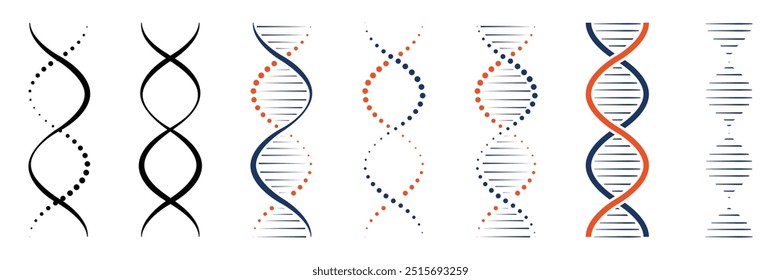 Satz von Ikonensammlung mit langer genetischer Molekülstruktur. DNA-Symbol. Vektorgrafik.