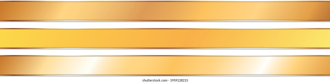 set of long golden ribbon banners with gold frame on white background