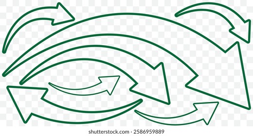 Set long Green curve arrow icon vector . Green curve arrow icon set. long arrow icon set. curve arrow vector illustration. EPS 10.