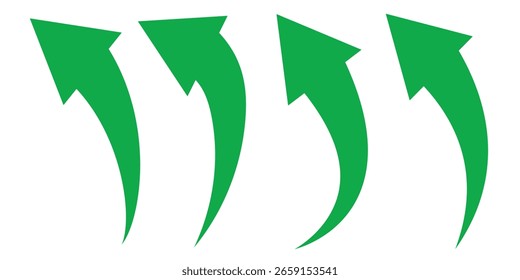 Vector Conjunto de iconos de flecha de curva verde larga. conjunto de iconos de flecha de curva verde. conjunto de iconos de flecha larga. Ilustración vectorial de flecha de curva.