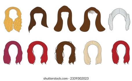 set of long hairstyles. Beautiful colours