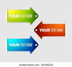 Set of long horizontal colorful arrow bookmarks - arrow pointing at the content