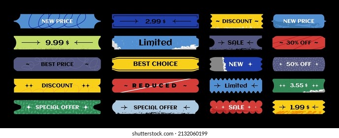 Set of long horizontal shapes vector price tags